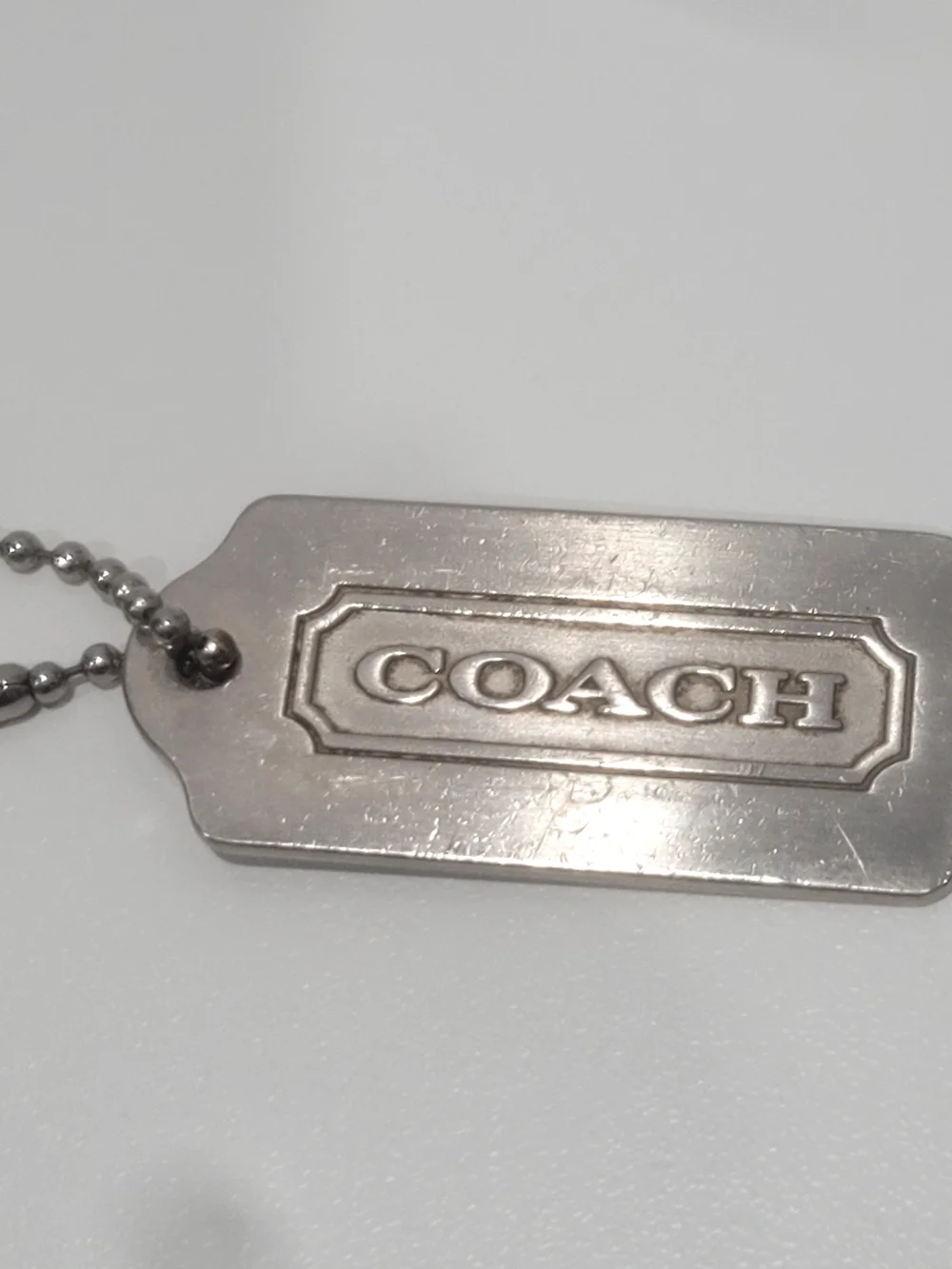 Coach Silver Logo Hang Tag Dog Tag Pendant on Ball Chain